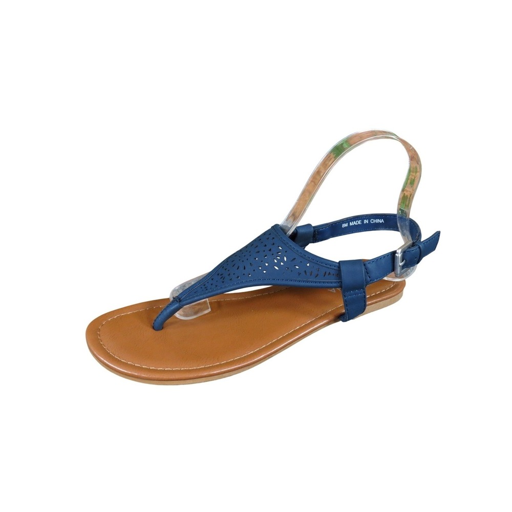 Arizona Jean Co Shelby Women T-Strap Sandal 8M Summer Beach Navy Blue Synthetic